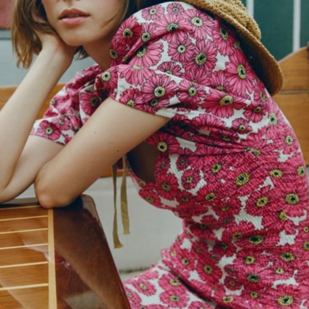 NEW ZARA PRINTED BALLOON SLEEVE DRESS MINI WOMENS SIZE S V NECK FLORAL SMOCKED - Picture 5 of 5